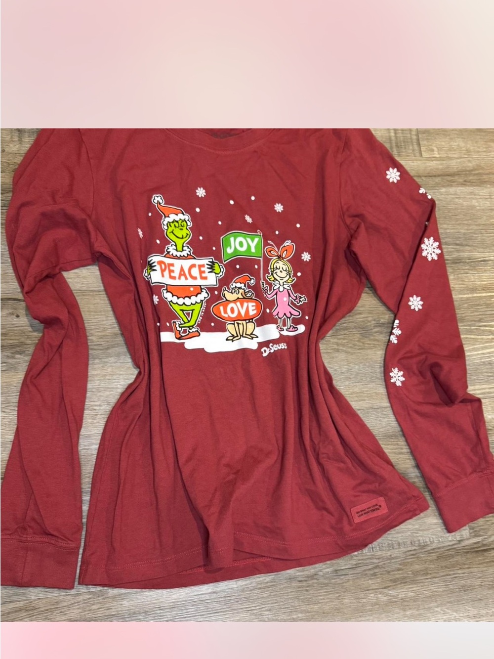 Women’s medium life is good red Dr. Seuss Grinch Holiday Long Sleeve Shirt